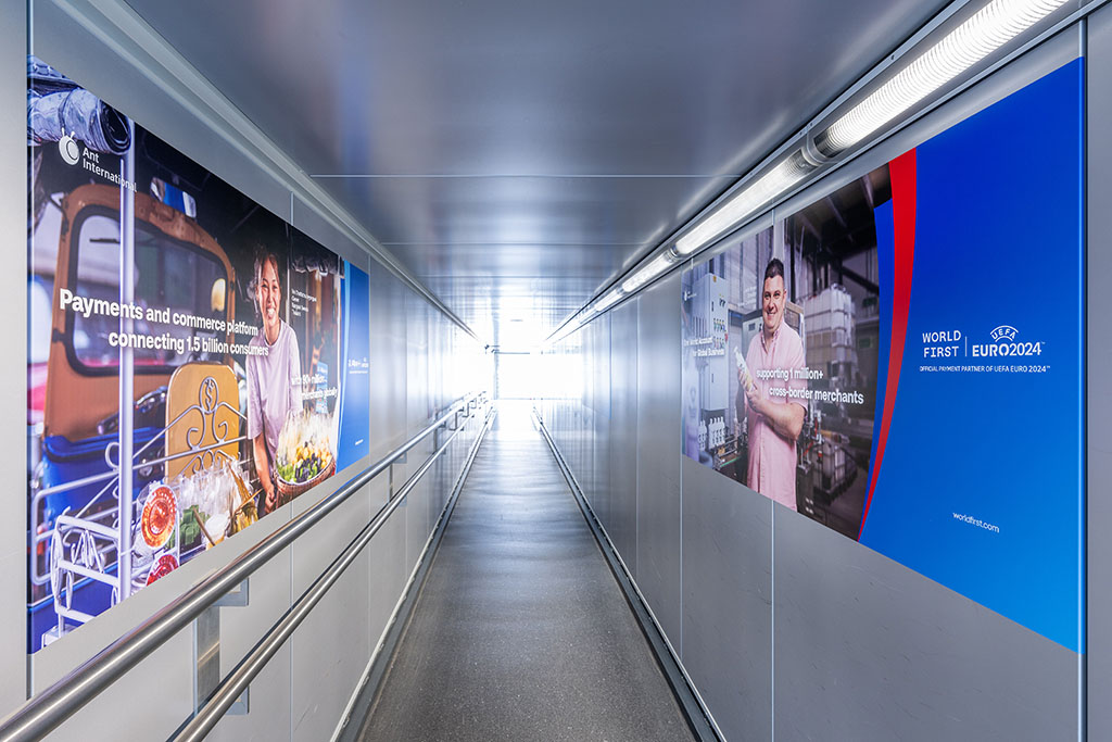 Branding passenger boarding bridges inside