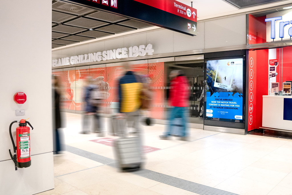 Poster display case arrival gangway